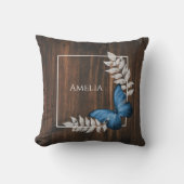 ブルー素朴バタフライ装飾用クッション クッション (正面)