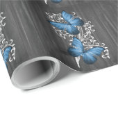 ブルー素朴バタフ結婚ラッピング紙 ラッピングペーパー (ロールコーナー)