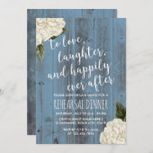 ブルー素朴バーンホワイトフローラリハーサルディナー 招待状 (正面/裏面)