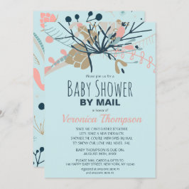 ブルー素朴パステルボタニカルベビーシャワーバイメール 招待状