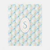 ブルー素朴ピンクグリーンフローラみすぼらしいシック フリースブランケット (正面)