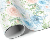 ブルー素朴ピンクグリーンフローラみすぼらしいシック ラッピングペーパー (ロールコーナー)