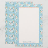 ブルー素朴ピンクフローラみすぼらしいシックパーソナライズされた 便箋 (正面/裏面)