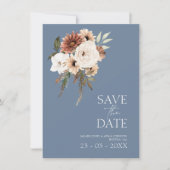 ブルー素朴ピーチフローラ結婚式の日付を保存 (正面)