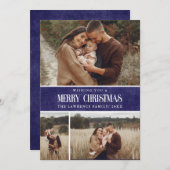 ブルー素朴ファームハウスクリスマス3フォトコラージュ シーズンカード (正面/裏面)