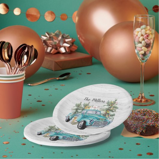 ブルー素朴ファームハウストラッククリスマスパーティー ペーパープレート (複数)