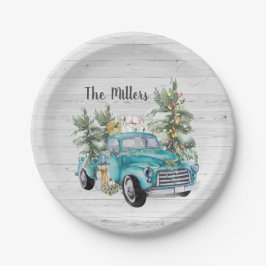 ブルー素朴ファームハウストラッククリスマスパーティー ペーパープレート