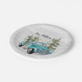 ブルー素朴ファームハウストラッククリスマスパーティー ペーパープレート (アングル)