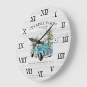 ブルー素朴ファームハウストラッククリスマスファミリー名 ラージ壁時計 (傾斜)