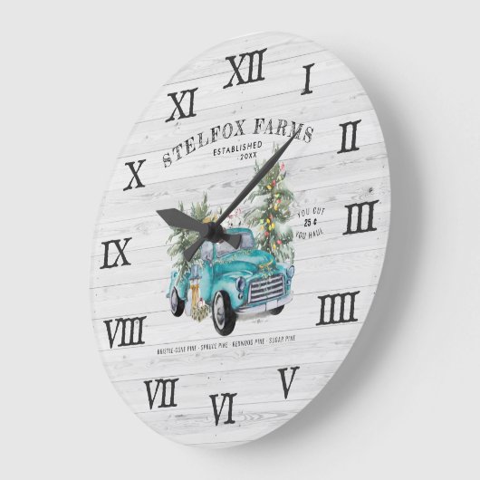 ブルー素朴ファームハウストラッククリスマスファミリー名 ラージ壁時計 (傾斜)