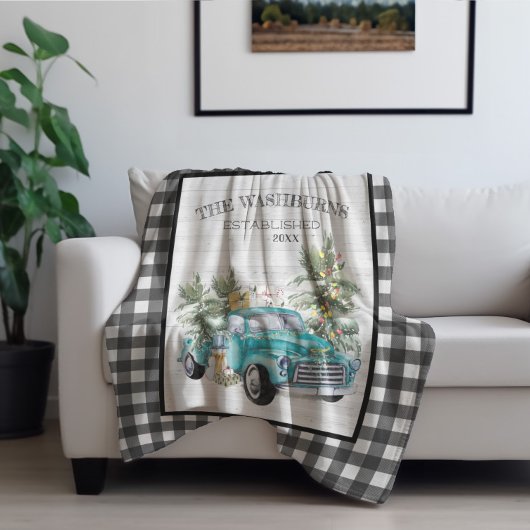 ブルー素朴ファームハウストラック |ファミリ名ブランケット フリースブランケット