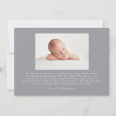 ブルー素朴ファームハウスリネンストライプ誕生 案内状 (裏面)