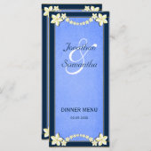 ブルー素朴フローラの結婚ディナーメニューカード メニュー (正面/裏面)