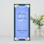 ブルー素朴フローラの結婚ディナーメニューカード メニュー (スタンド正面)