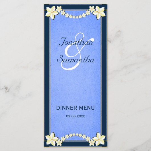 ブルー素朴フローラの結婚ディナーメニューカード メニュー (正面)