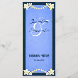 ブルー素朴フローラの結婚ディナーメニューカード メニュー