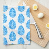 ブルー素朴フローライースターエッグLinocut キッチンタオル (四つ折り)