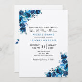 ブルー素朴フローラカントリー結婚バーズカード 招待状 (正面/裏面)