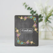 ブルー素朴フローラガーランドチョーク結婚ボード エンクロージャーカード (スタンド正面)