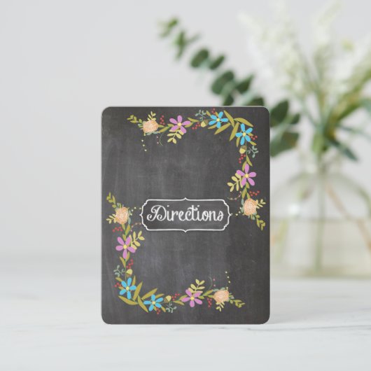 ブルー素朴フローラガーランドチョーク結婚ボード エンクロージャーカード (スタンド正面)