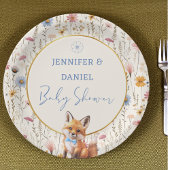 ブルー素朴フローラキツネベビーシャワーパーティー ペーパープレート