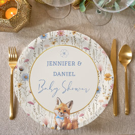 ブルー素朴フローラキツネベビーシャワーパーティー ペーパープレート