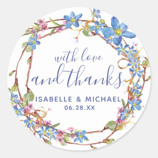 ブルー素朴フローラグラフ結婚ィーネ ラウンドシール (正面)