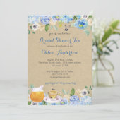 ブルー素朴フローラティーカップブライダルシャワー招待 招待状 (スタンド正面)