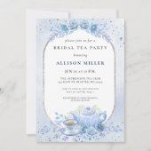 ブルー素朴フローラティーパーティーブライダルシャワー 招待状 (正面)