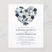 ブルー素朴フローラハート予算結婚式招待状 (正面)