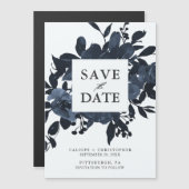 ブルー素朴フローラブーケ日付の保存 マグネット招待状 (正面/裏面)