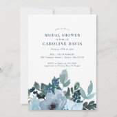 ブルー素朴フローラプレイドブライダルシャワー招待 (正面)