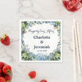 ブルー素朴フローラリースグ結婚リーズ スタンダードカクテルナプキン (インサイチュ)