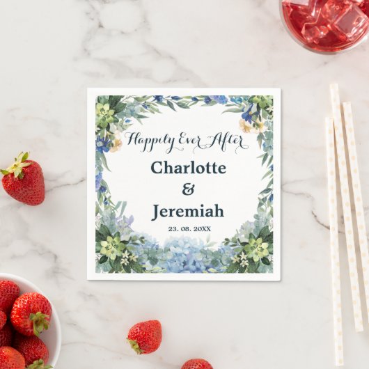 ブルー素朴フローラリースグ結婚リーズ スタンダードカクテルナプキン (インサイチュ)