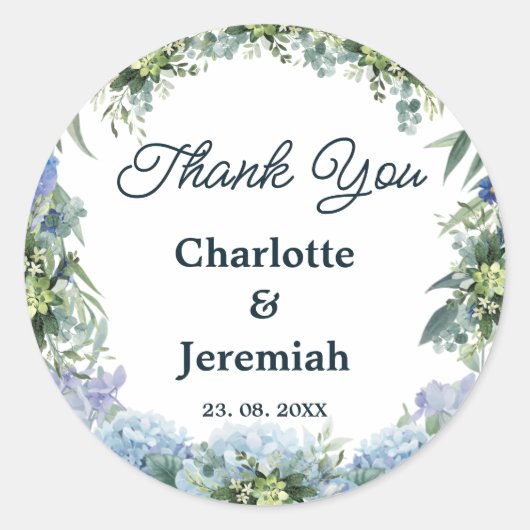 ブルー素朴フローラリースグ結婚リーズ ラウンドシール (正面)