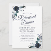 ブルー素朴フローラ結婚のリハーサルディナー 招待状 (正面)