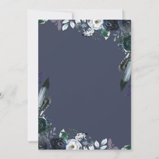 ブルー素朴フローラ結婚のリハーサルディナー 招待状 (裏面)