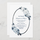 ブルー素朴フローラ飛び出しお祝い 招待状 (正面/裏面)