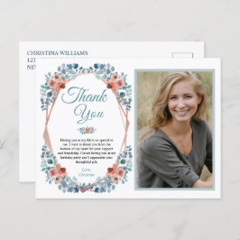 ブルー素朴フローラ50th誕生日ありがとう写真 ポストカード