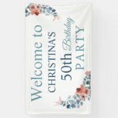 ブルー素朴フローラ50th誕生日パーティーへようこそ 横断幕 (縦)