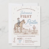 ブルー素朴ブラウンカウボーイファーストRodeo 1st誕生日 招待状 (正面)