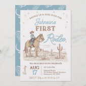 ブルー素朴ブラウンカウボーイファーストRodeo 1st誕生日 招待状 (正面/裏面)