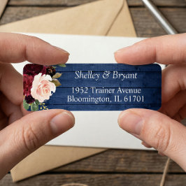 ブルー素朴ブルガンディブッシュフローラ差出人住所 ラベル