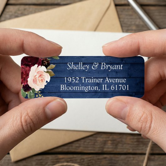 ブルー素朴ブルガンディブッシュフローラ差出人住所 ラベル