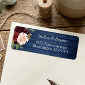 ブルー素朴ブルガンディブッシュフローラ差出人住所 ラベル