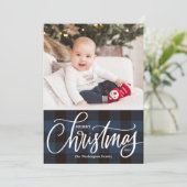 ブルー素朴プレイドメリークリスマスフォト シーズンカード (スタンド正面)