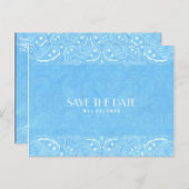 ブルー素朴ペイズリーカントリーウェスタン日付を保存 案内ポストカード (正面/裏面)