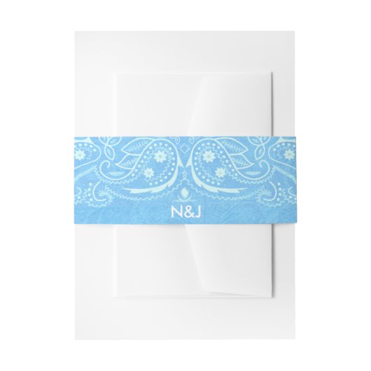 ブルー素朴ペイズリーカントリーウェスタン結婚ズ 招待状ベリーバンド (正面例)