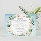 ブルー素朴ホワイトアラバスターバラユーカリリース 招待状 (スタンド正面)