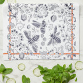 ブルー素朴ホワイトコーラルビーフローラコテージかわいらし キッチンタオル (折り畳み)